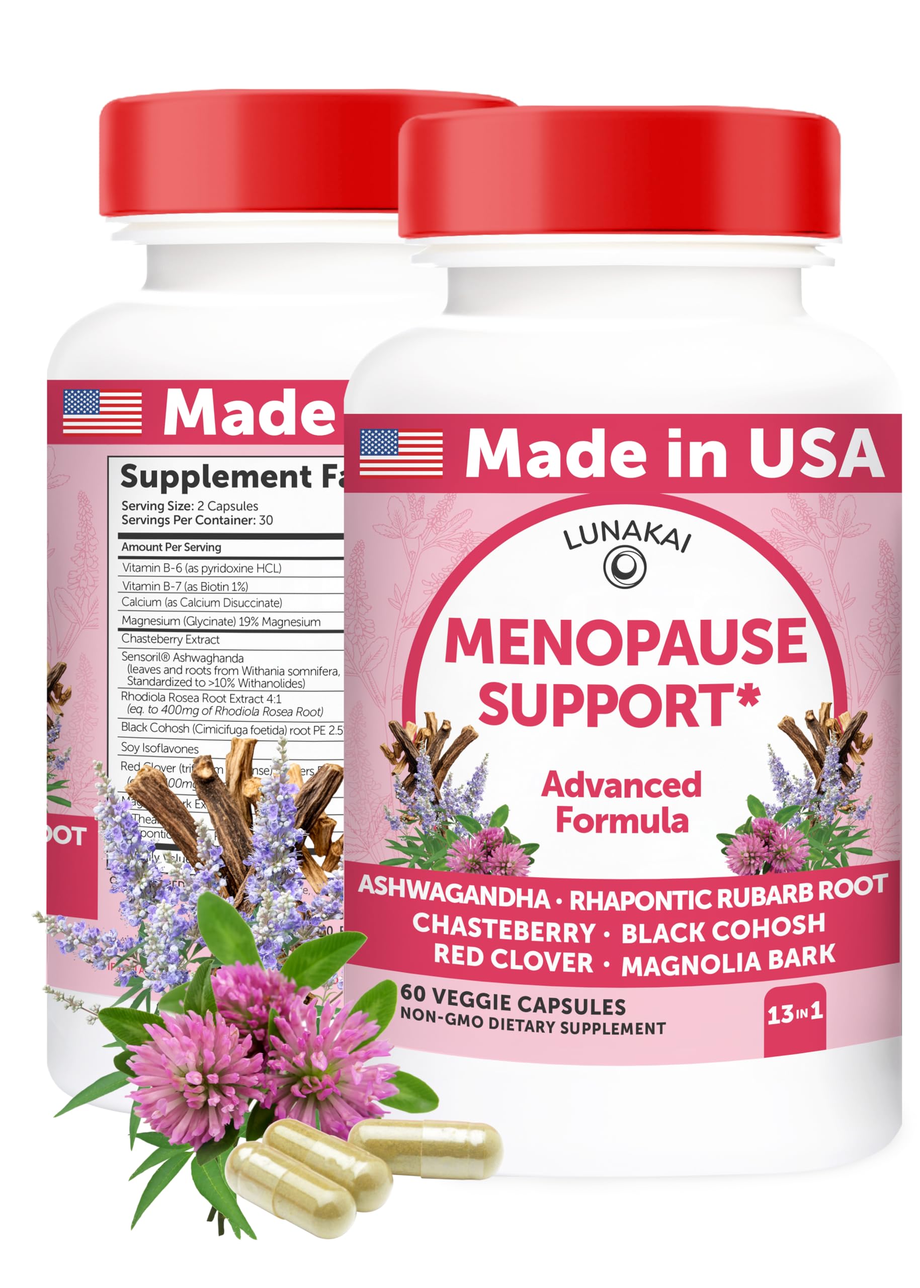 Lunakai USA Made Natural Menopause Supplements for Women - 13-in-1 Menopause Relief for Hot Flashes, Night Sweats, Sleep & Mood 
