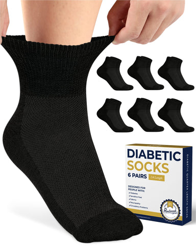 Pembrook Black Diabetic Socks for Men & Women | 6 Pairs | Wide Stretch Top Mens Diabetic Socks | Diabetic Socks for Men 9-12 | A