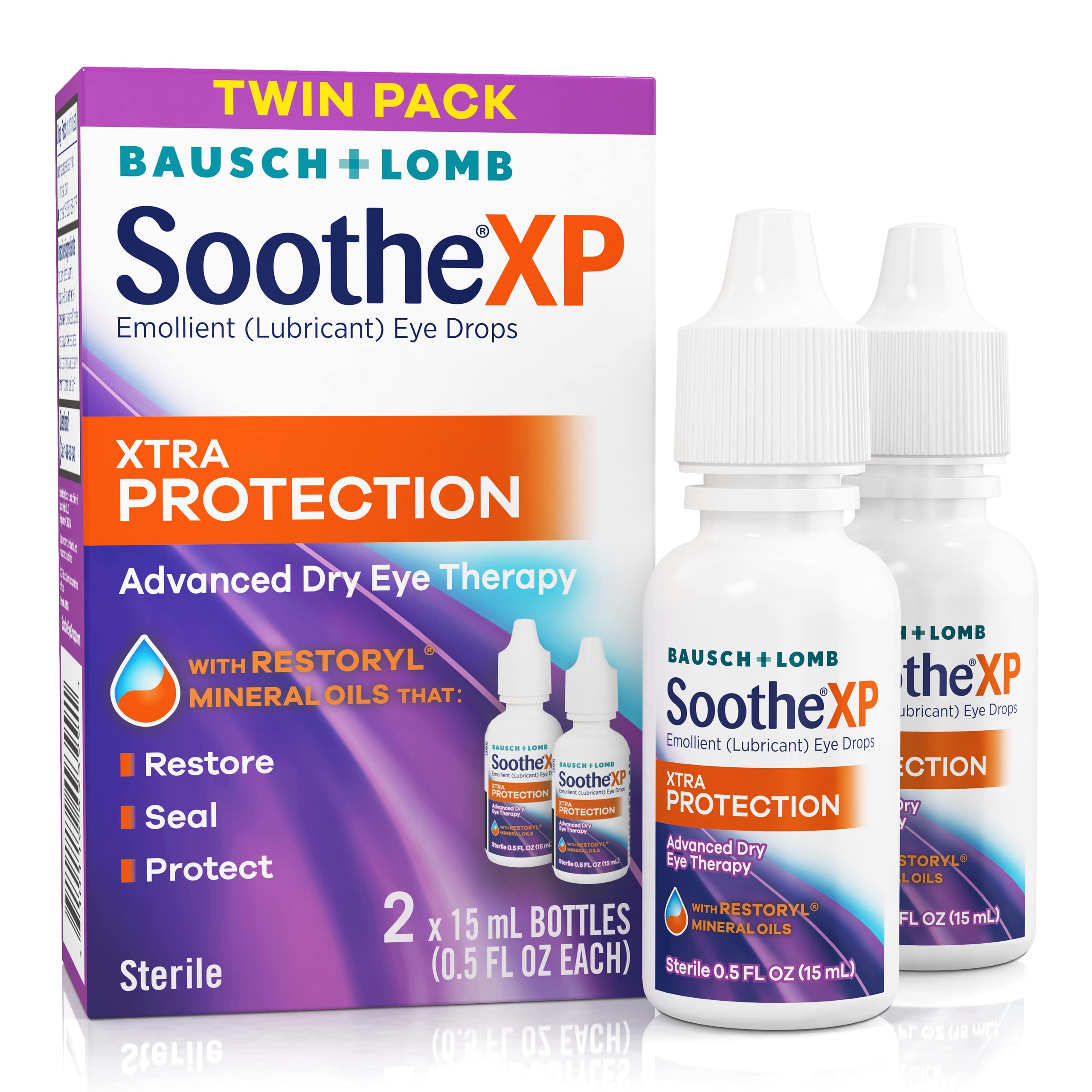 Soothe XP Eye Drops for Dry Eye Symptoms, Xtra Protection Lubricating Eye Drops ? from Bausch + Lomb, 0.5 FL OZ (15 mL) Twin Pac