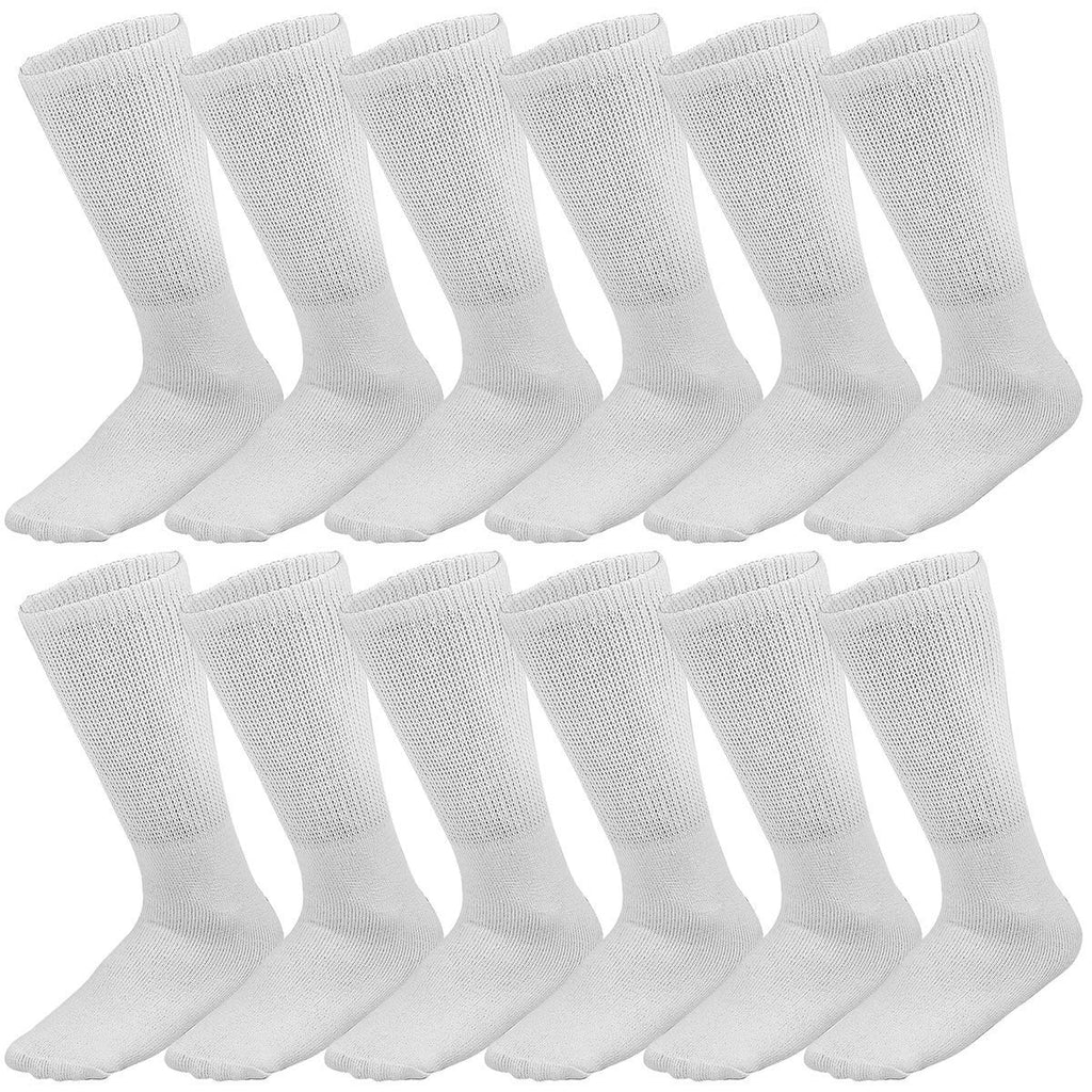 Falari Physicians Approved Diabetic Socks Crew Unisex 3, 6 or 12-Pack (9-11 Women/Men Size, 12 Pairs White)