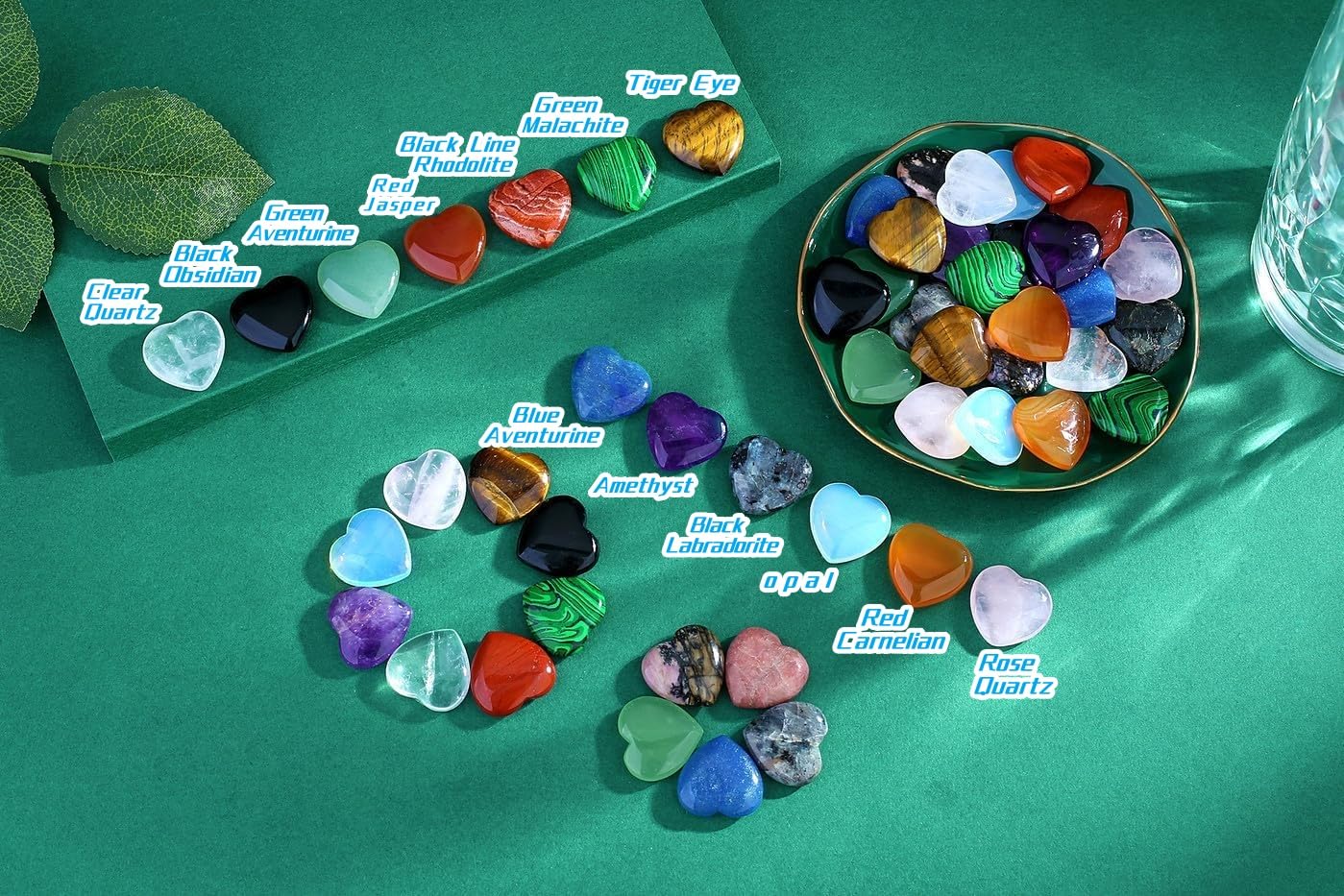QINJIEJIE 52PCS Crystals Heart Shaped Crystals Worry Stones Love Gemstones Rose Quartz Bulk Crystal Wholesale Polished Chakra St