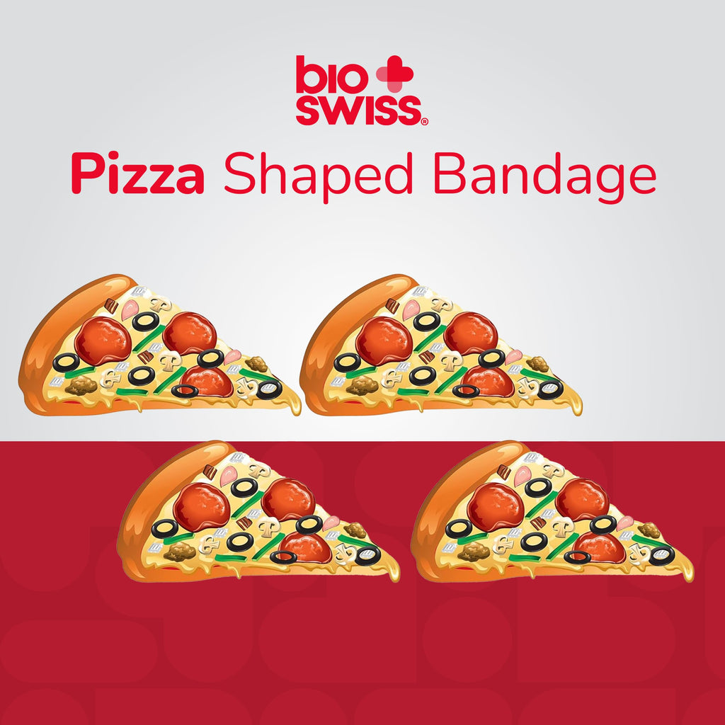 BioSwiss Bandages, Pizza Shaped Self Adhesive Bandages, Latex Free Sterile Wound Care, Fun First Aid Kit Supplies for Kids, 24 C