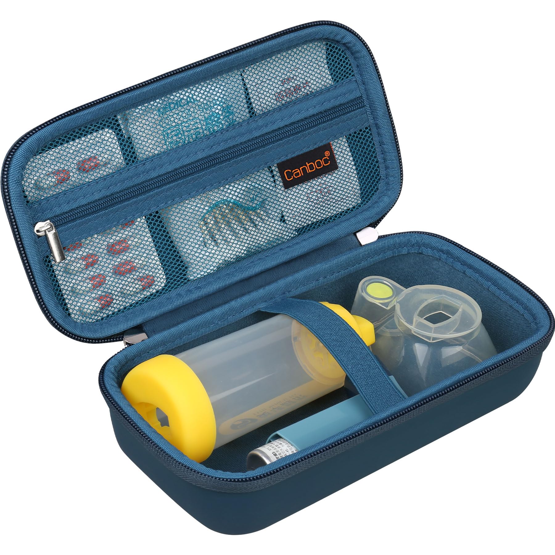 Canboc Carrying Case for Asthma Inhaler, Handheld Spacer for Adults and Kids, Masks, Hard Inhaler Box with Mesh Pocket fit Medic