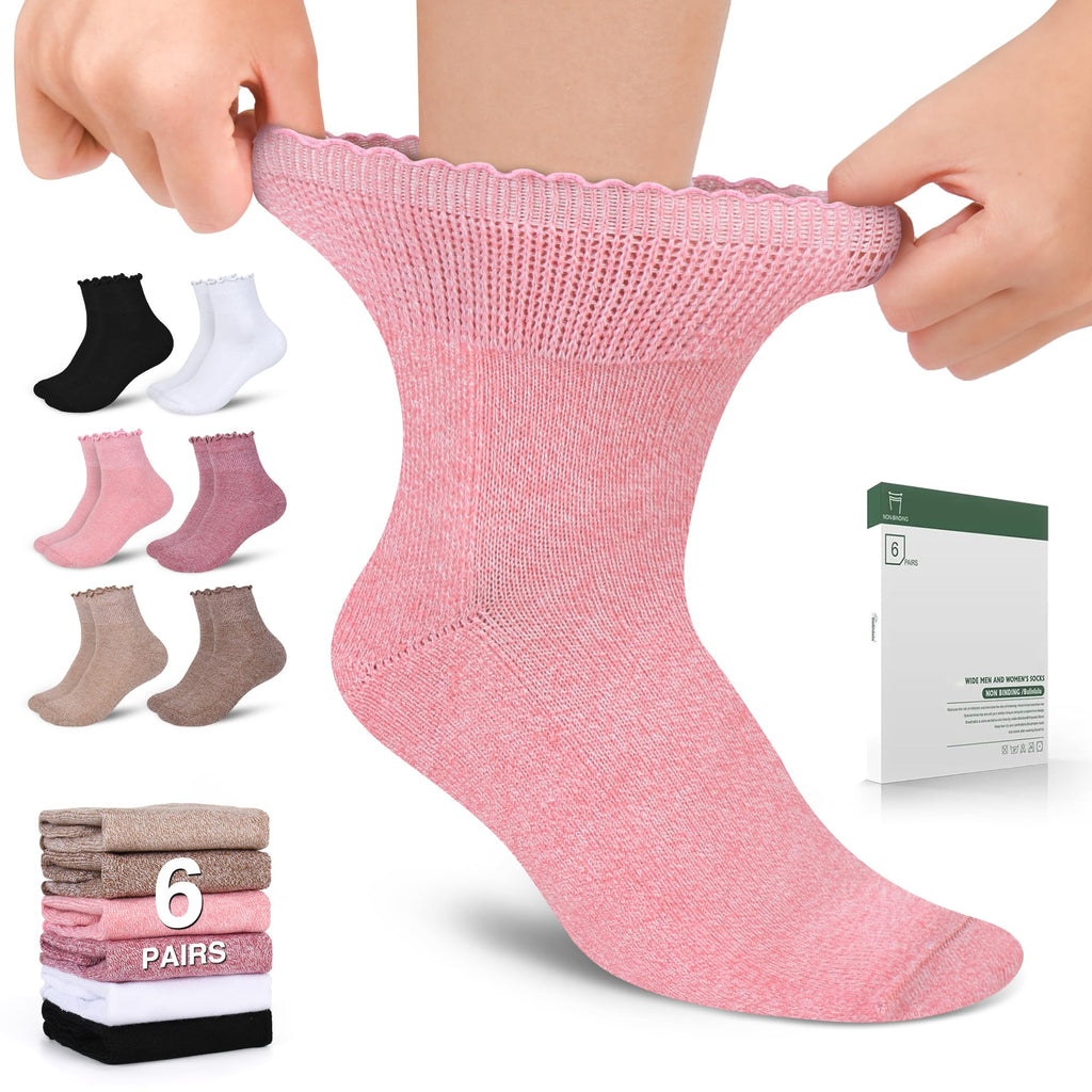 Bulinlulu Womens Diabetic Socks - 6 Pairs Non-Binding Neuropathy Socks for Women 6-9 9-11(Ruffle Group A-L)