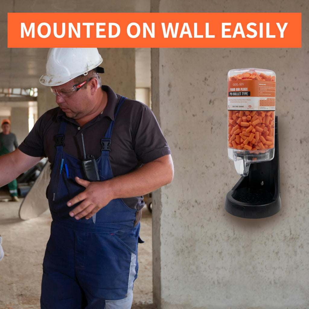 GOL-SIV Ear Plugs Dispenser,with 1000Pcs Refillable SNR 38dB Foam Earplugs,Wall-Mounted,Hearing Protection for Shooting,Construc