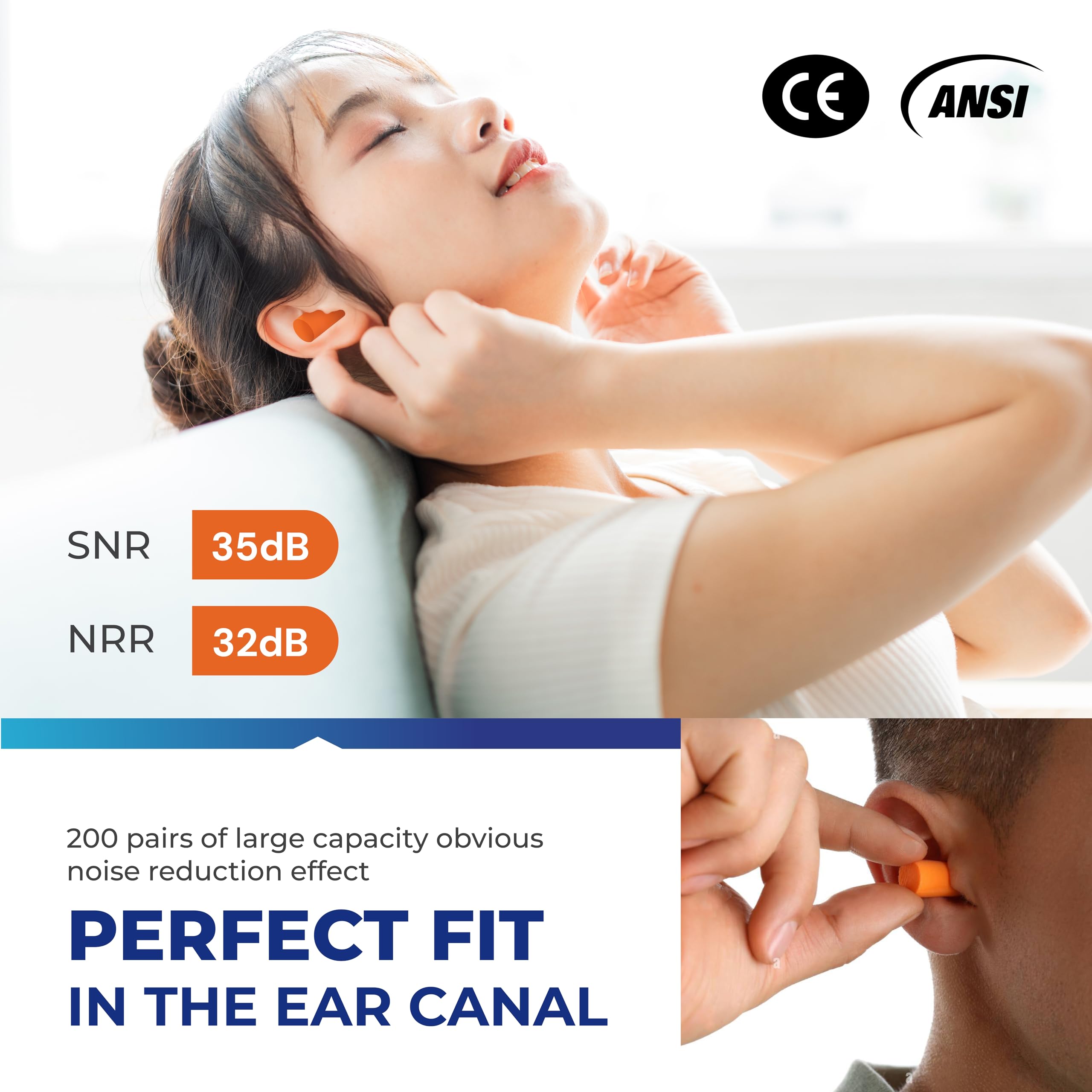 ATERET Earplugs 200 Pairs I 32db Noise Cancelling Soft Disposable Ear Plugs I Safety Hearing Protection for Travel Concert Hunti