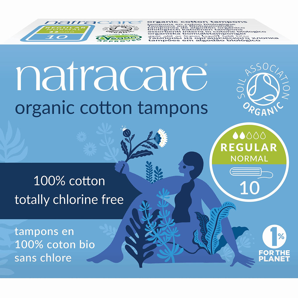 Natracare Non-Applicator 100% Organic Cotton Tampons, Regular, Totally Chlorine Free, Biodegradable and Compostable (1 Pack, 10