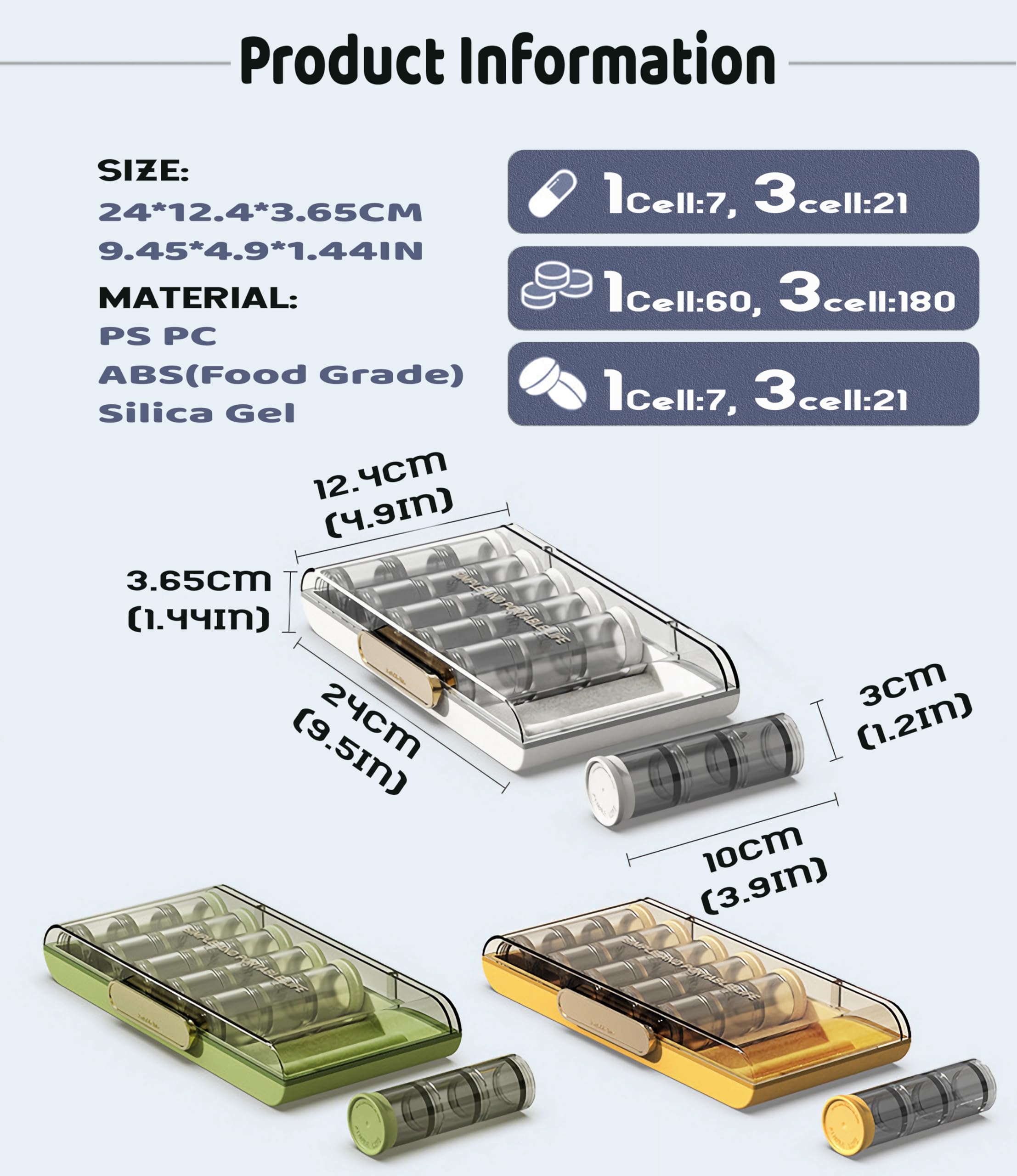 MURRI&MURRDI Upgraded Pill Organizer 3 Times a Day,Daily Pill Box Container with 21 Compartments,Large Weekly Medicine Case 7 Da