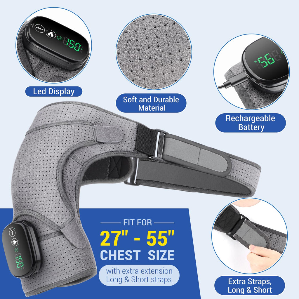 Heated Shoulder Wrap with Massage, Shoulder Heating Pad for Rotator Cuff Frozen Shoulder, Cordless Shoulder Heating Pads Shoulde