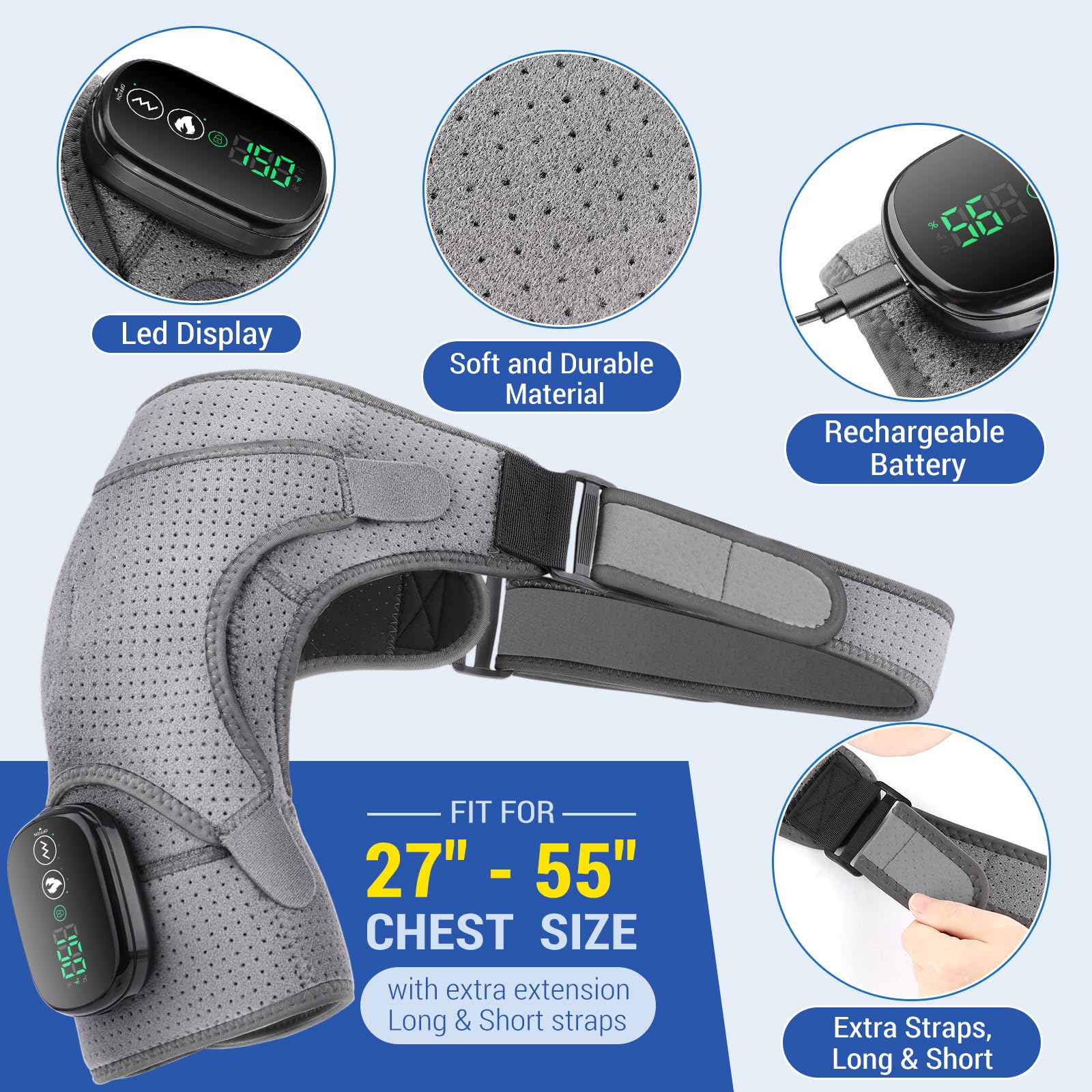 Heated Shoulder Wrap with Massage, Shoulder Heating Pad for Rotator Cuff Frozen Shoulder, Cordless Shoulder Heating Pads Shoulde