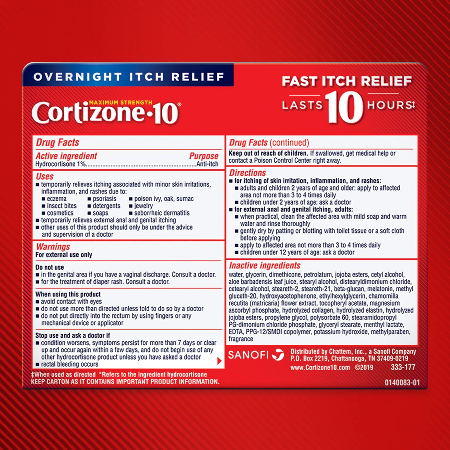 Cortizone 10 Maximum Strength Overnight Itch Relief 1 oz., Lavender Scent, 1% Hydrocortisone Anti-Itch Creme