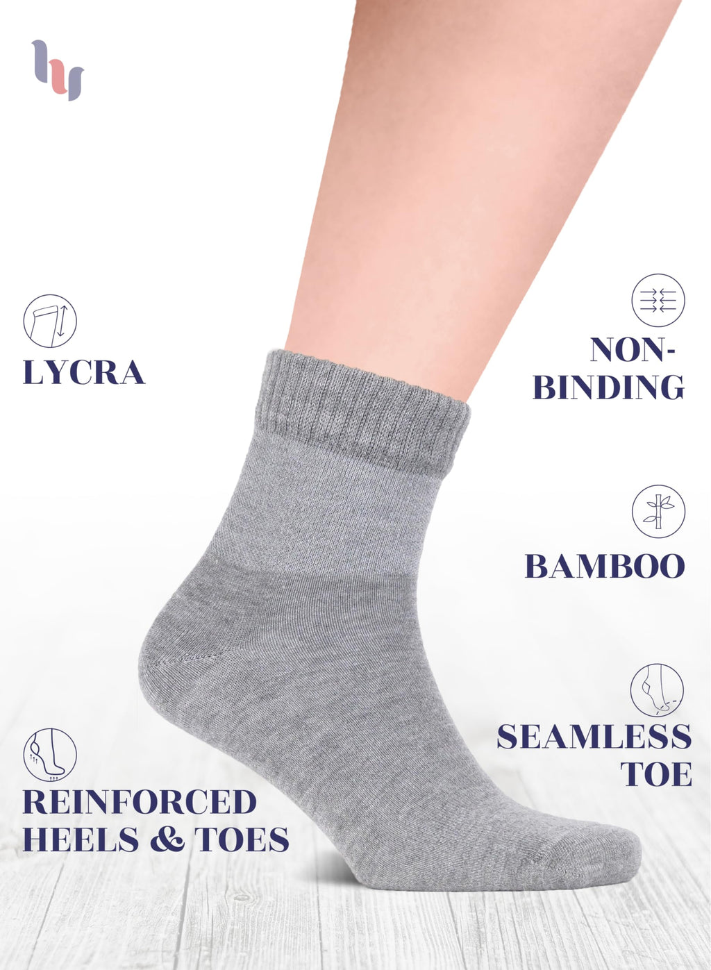 Hugh Ugoli Diabetic Socks for Men, Loose Ankle Socks Bamboo, Extra-Wide, Thin, Seamless Toe and Non-Binding Top, 4 Pairs, Light