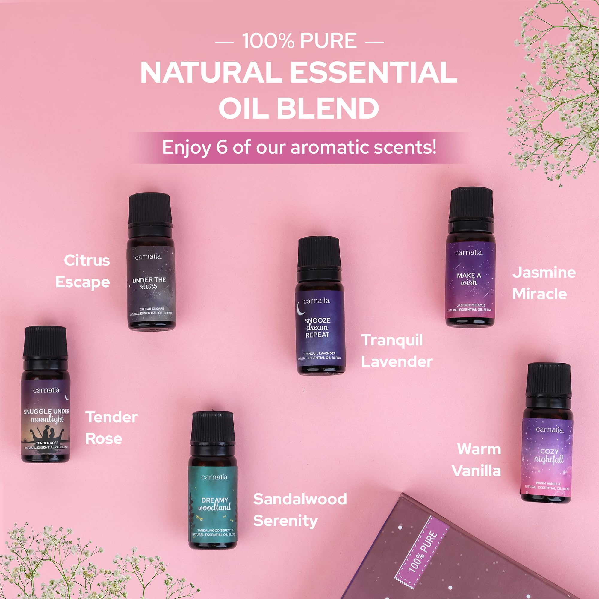 Carnatia Sleep Essentials Essential Oil Set - 100% Pure & Natural Aroma Blends for Deep Sleep, Stress Relief & Relaxation | Calm