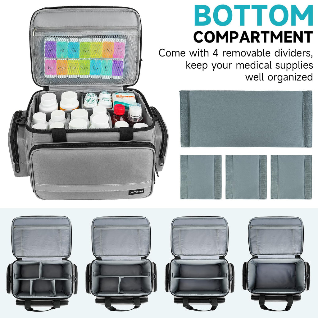 Large Pill Bottle Organizer, Double Layers Medicine Storage Bag with Lockable Zippers and Shoulder Strap,Medication Travel Bag f