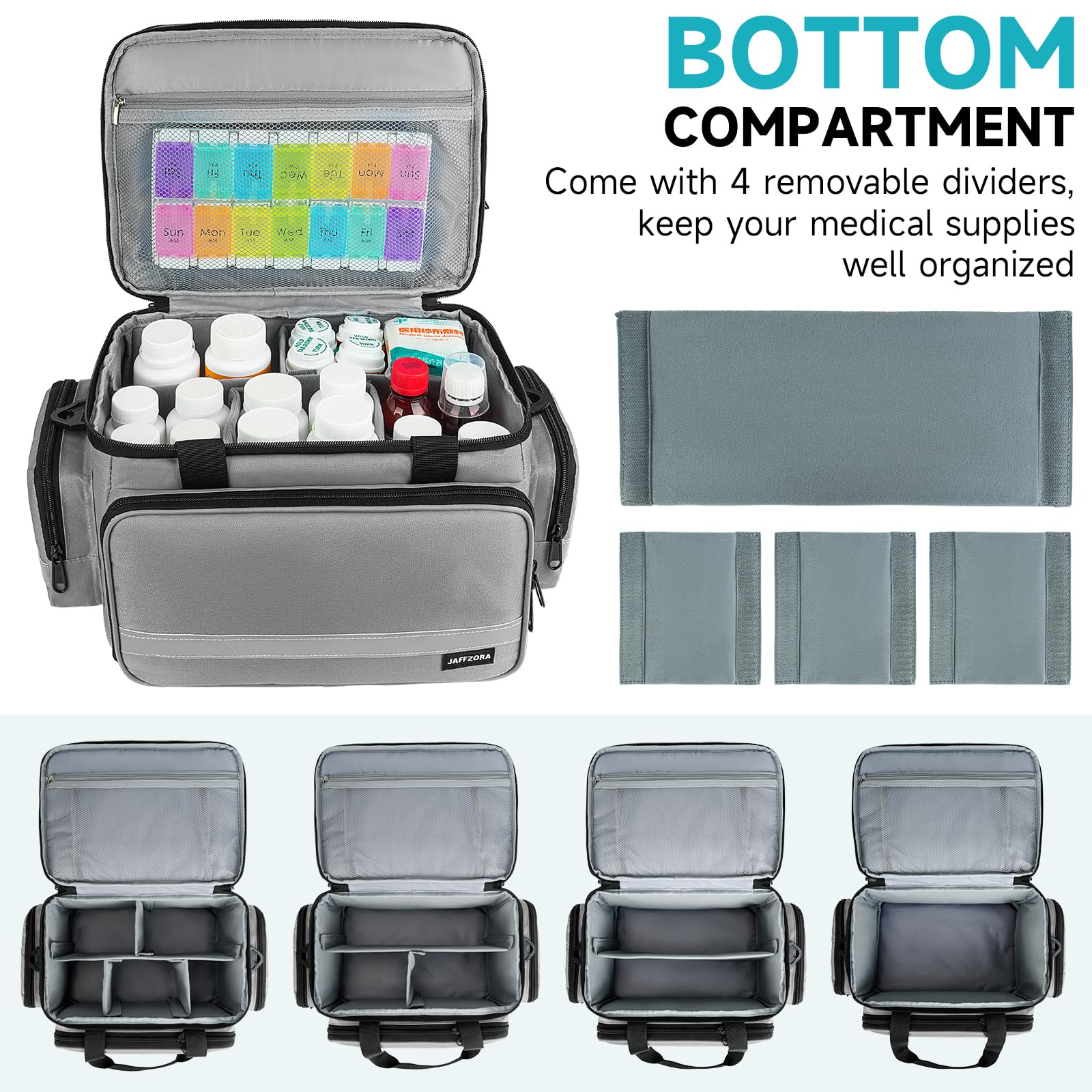 Large Pill Bottle Organizer, Double Layers Medicine Storage Bag with Lockable Zippers and Shoulder Strap,Medication Travel Bag f