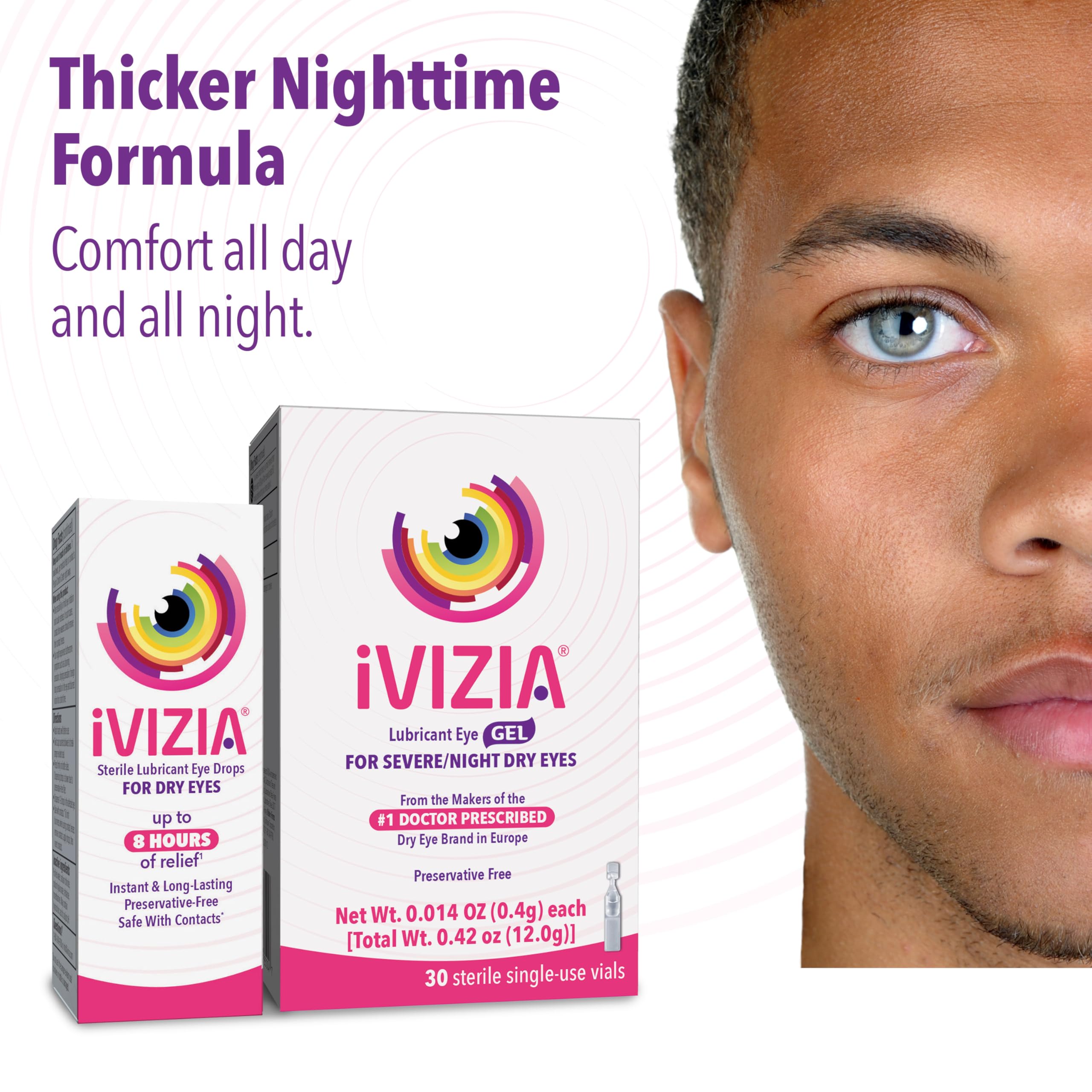 iVIZIA Lubricant Eye Gel for Severe and Nighttime Dry Eye Relief, Preservative-Free, Moisturizing, 30 Sterile Single-Use Vials P