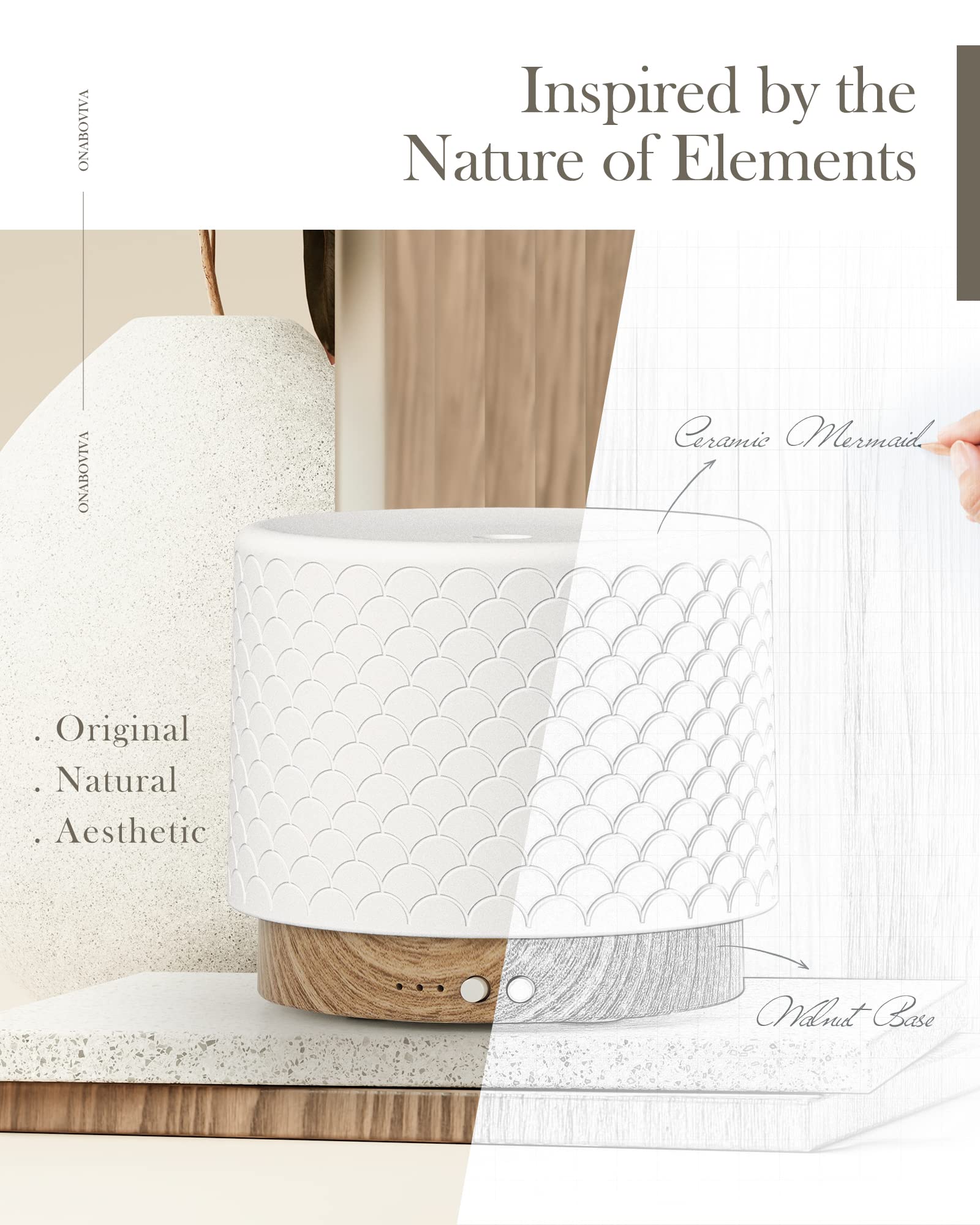 Essential Oil Diffuser, Aesthetic Ceramic Diffusers for Essential Oils,Ultrasonic 280ml Aroma Fragrance Diffuser with Cool Mist