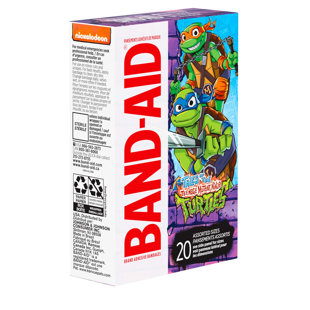 BAND-AID Brand Adhesive First Aid Bandages for Minor Cuts & Scrapes, Wound Care Featuring Nickelodeon TMNT Characters, Fun Banda