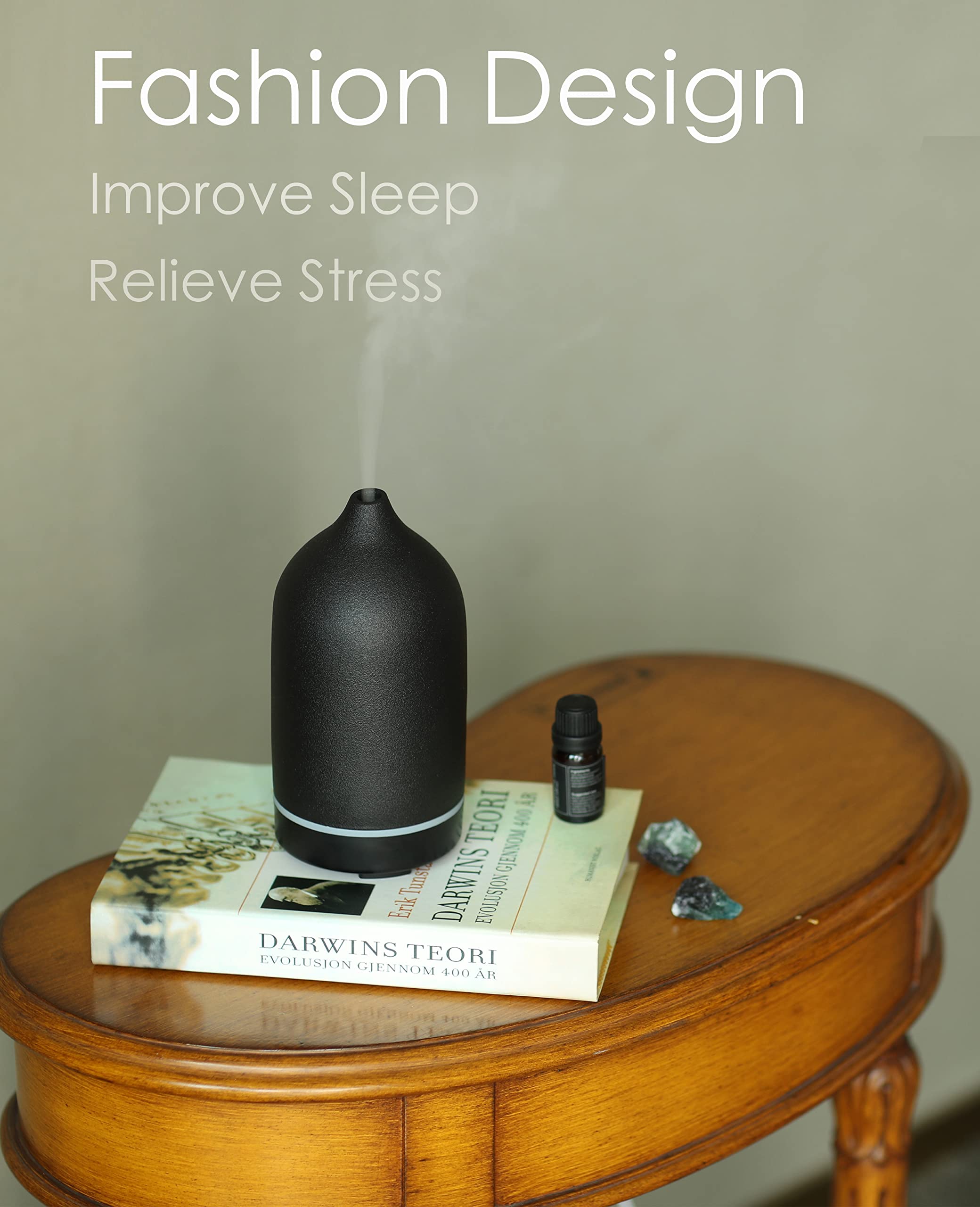 Essential Oil Diffuser,Handcrafted Ceramic Diffuser for Home,Ultrasonic Cool Mist Air Diffuser, 9 Colors Night Light with Timer