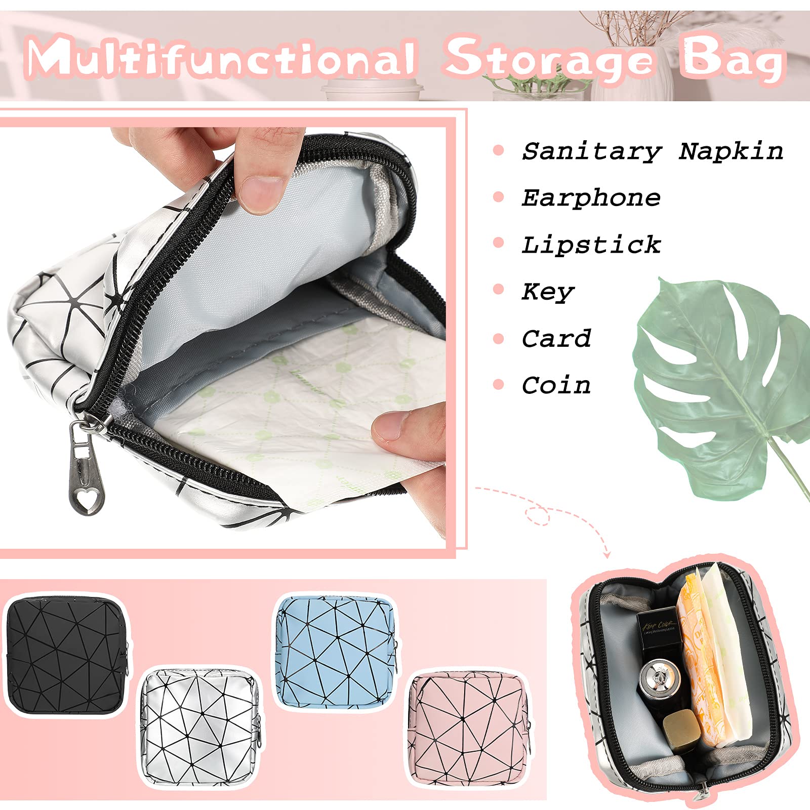 4 Pieces Sanitary Napkin Storage Bags Menstrual Cup Pouches Nursing Pad Holder Tampon Bags Portable Period Kit Bag Feminine Prod