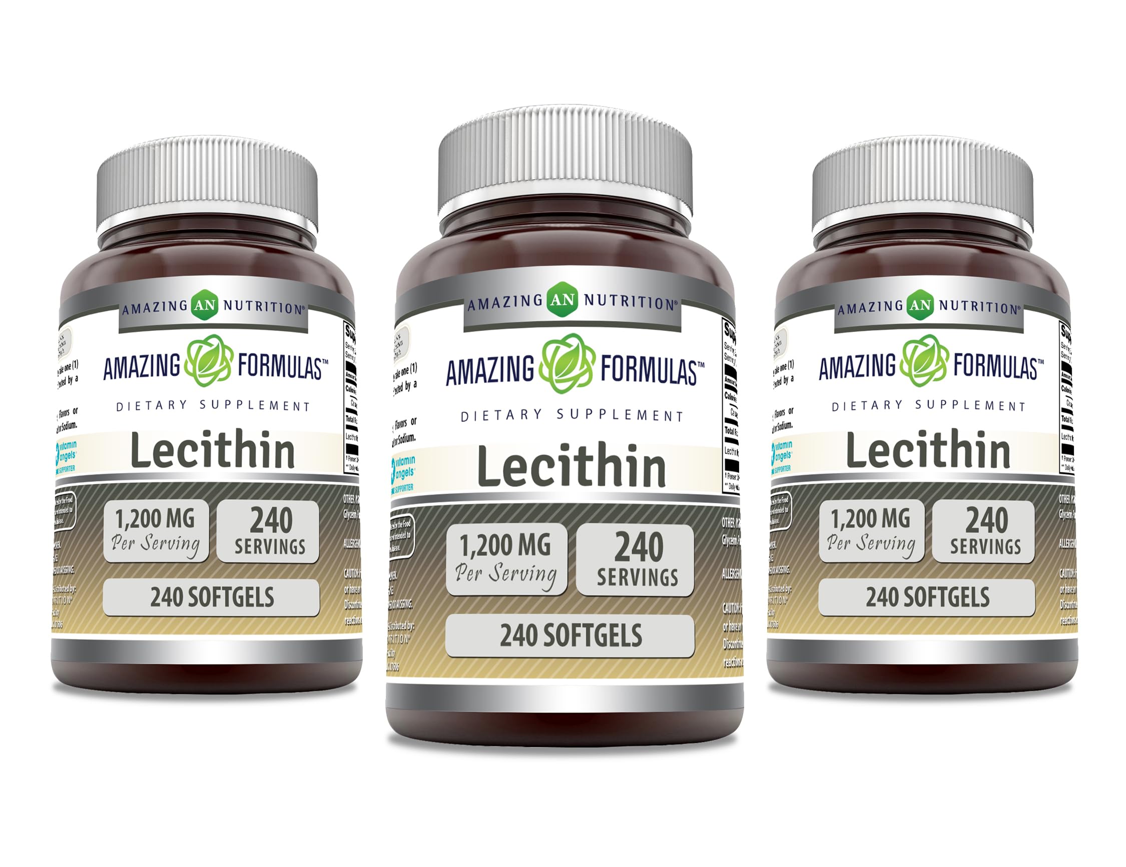 Amazing Formulas Lecithin 1200 mg Softgels Supplement | High Potency | Non-GMO | Gluten Free (3 Pack, 240 Count)