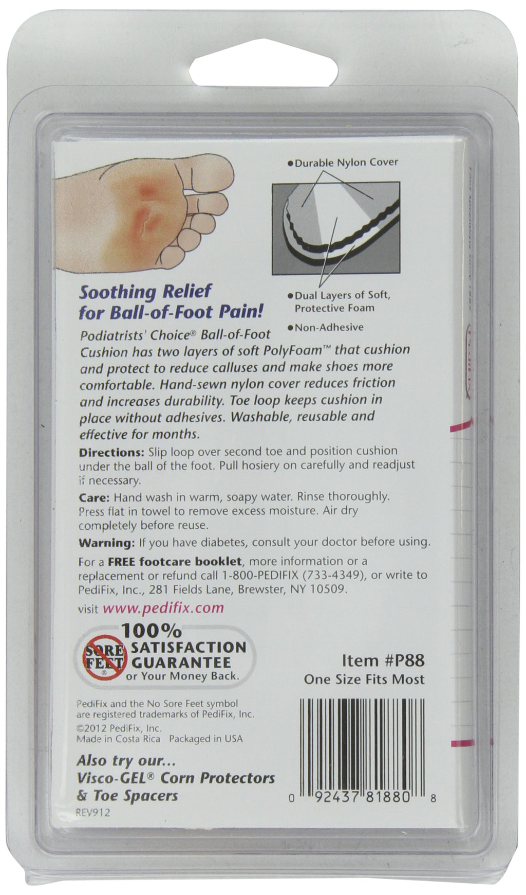 PediFix Deluxe Nylon-Covered Metatarsal Cushion -P88, Single