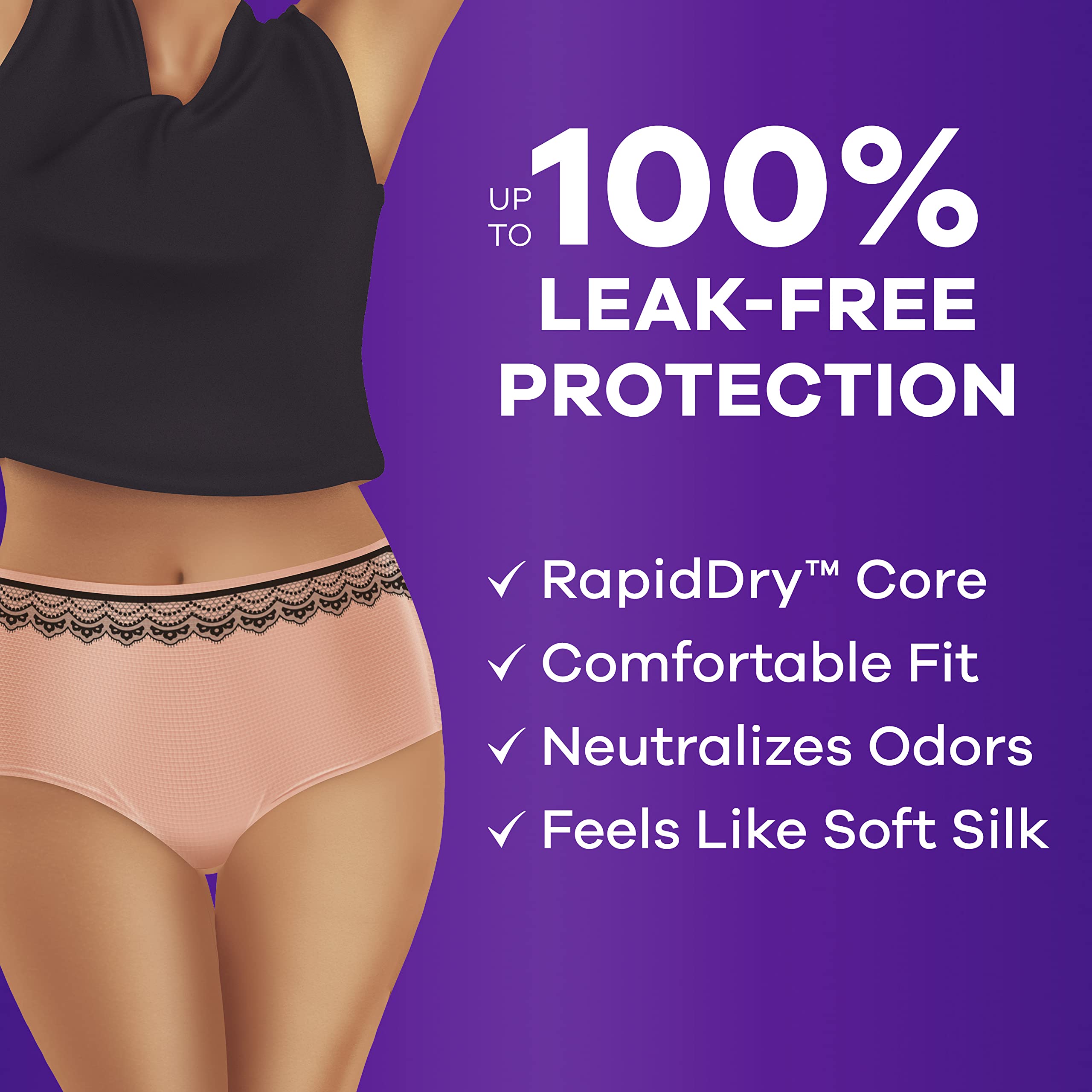 Always Discreet Boutique Adult Incontinence & Postpartum Underwear for Women, Low-Rise, Size Small/Medium, Black, Maximum Absorb
