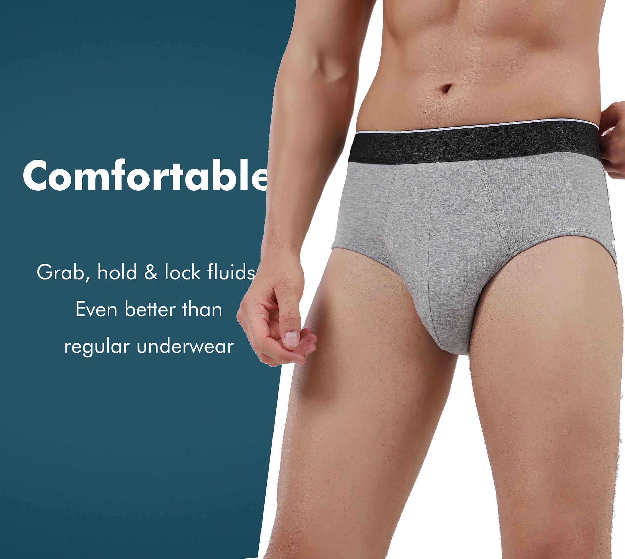 AIRCUTE Men Urinary Incontinence Underwear Washable Super Absorbency Briefs for Bladder Leak 160 ML 3 Pack (3 Gray, Medium)