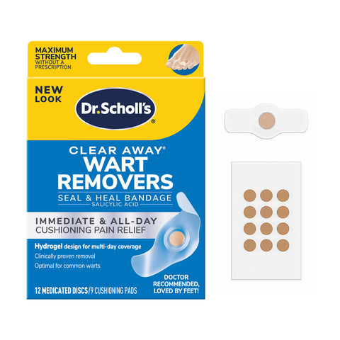 Dr. Scholl's Clear Away WART Remover HYDROGEL Bandage // 12 Discs/9 Cushions, Clinically Proven, Immediate & All-Day Cushioning 