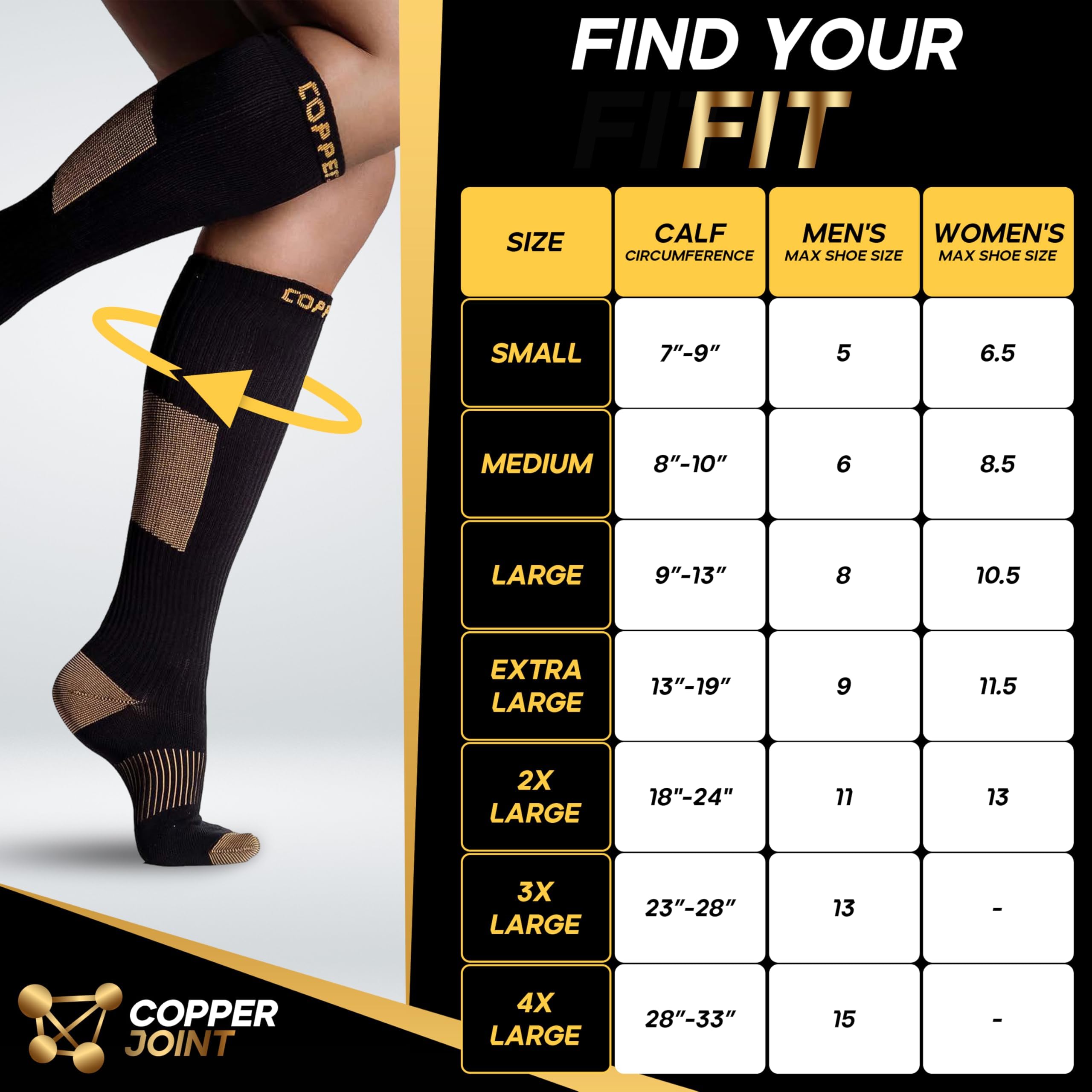 CopperJoint Copper Compression Socks for Women & Men - Diabetic Socks, Improves Circulation, Reduces Swelling & Pain - For Nurse