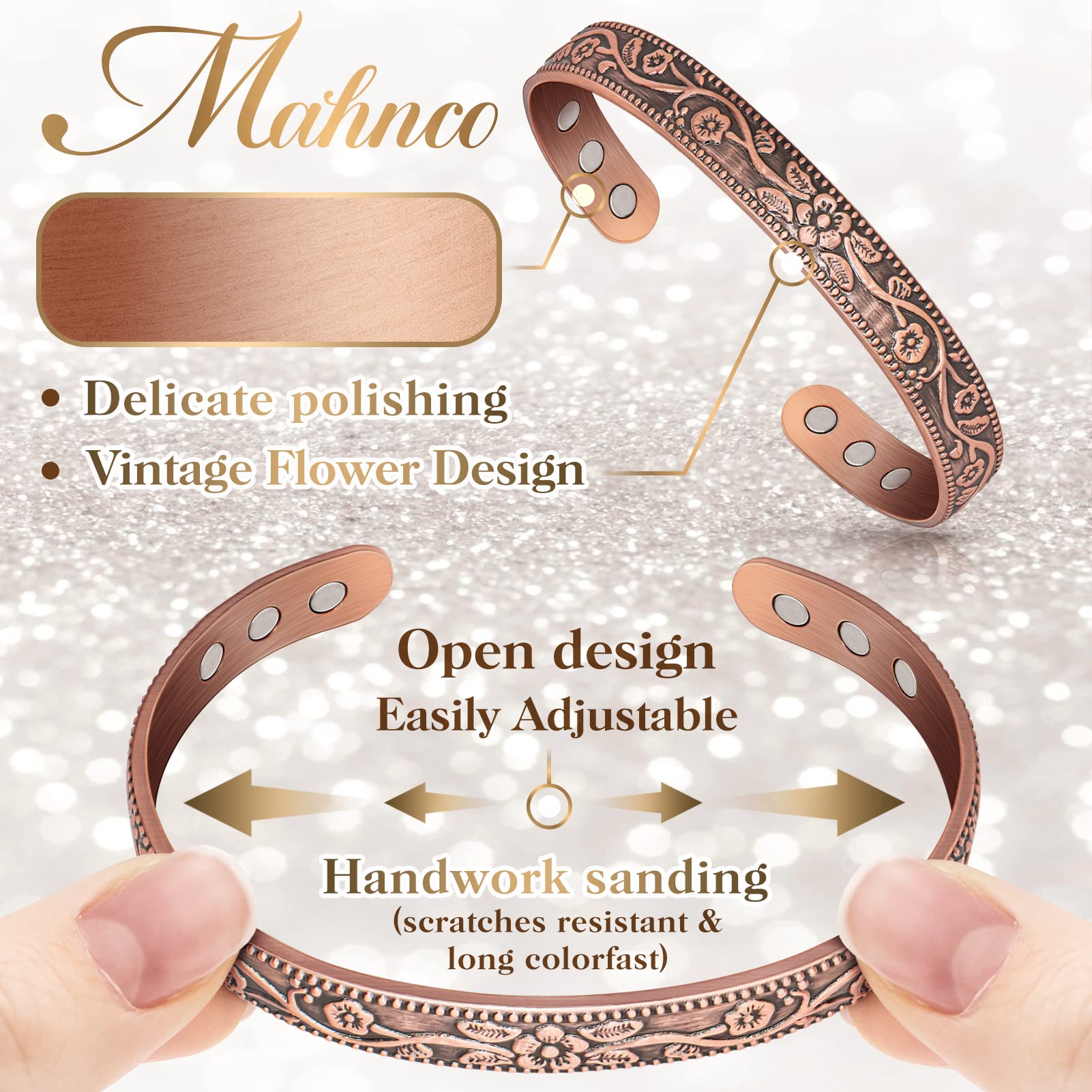 Magnetic Lymph Detox Bracelet: Copper Bracelet for Women Men, 100% Pure Copper Bracelet with 6 Magnets 3500 Gauss - Jewelry Gift
