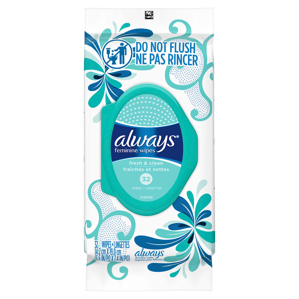 Always Feminine Wipes, Fresh & Clean, Soft Pack, 32 Count