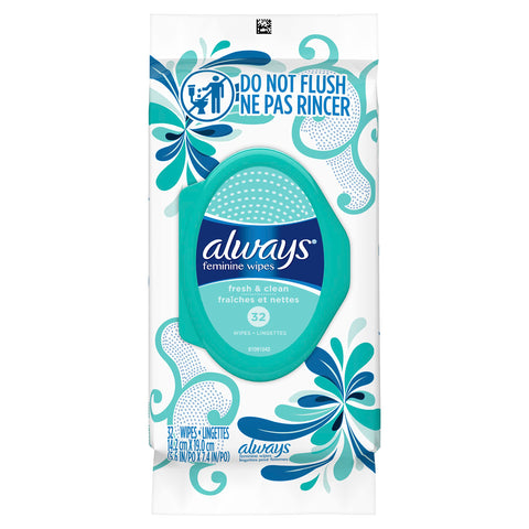Always Feminine Wipes, Fresh & Clean, Soft Pack, 32 Count