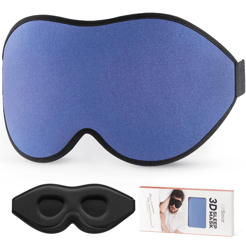 LitBear Sleep Masks, Light Blocking Eye Mask Sleeping for Women Men Side Sleeper, Soft 3D Comfortable Sleeping Mask with Adjusta
