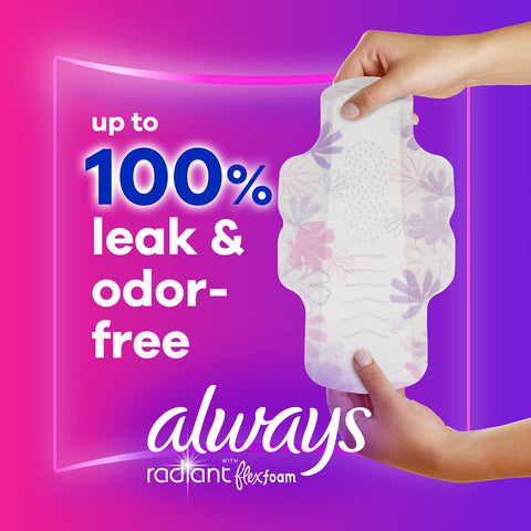 Always Radiant Feminine Pads for Women, Size 2 Heavy, with Wings, Scented, 36 CT