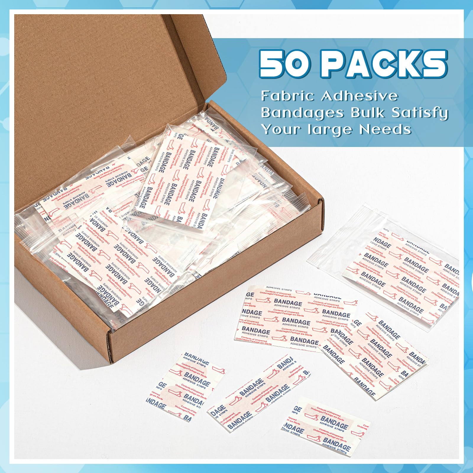 Geiserailie 500 Pcs Hygiene Kits for Homeless in Bulk Assorted Sizes Fingertip Bandages Waterproof, 50 Pack Individually Wrapped