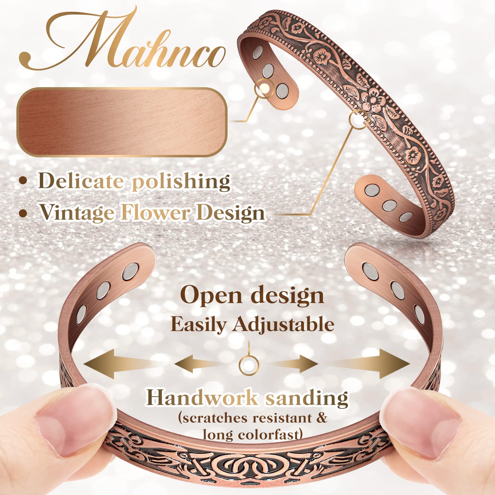 Lymph Drainage Magnetic Copper Bracelet: Magnetic Bracelets for Women & Men, Lymph Detox Bracelet with 6 Magnets - Jewelry Gift