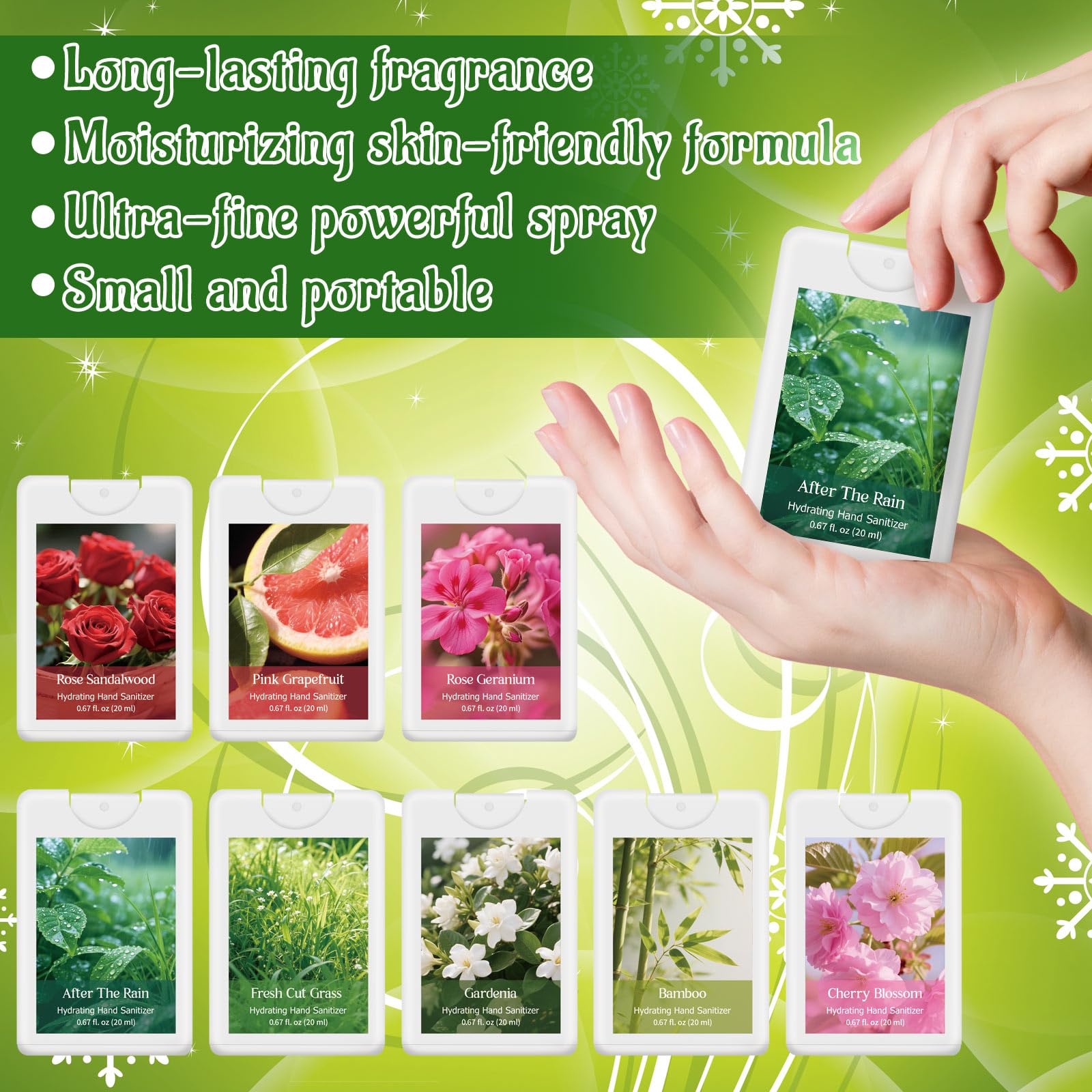 Dansib 24 Pack Power Mist Hydrating Hand Sanitizer Spray Refillable Hand Sanitizer Travel Size with Hydrating Botanical Mist for