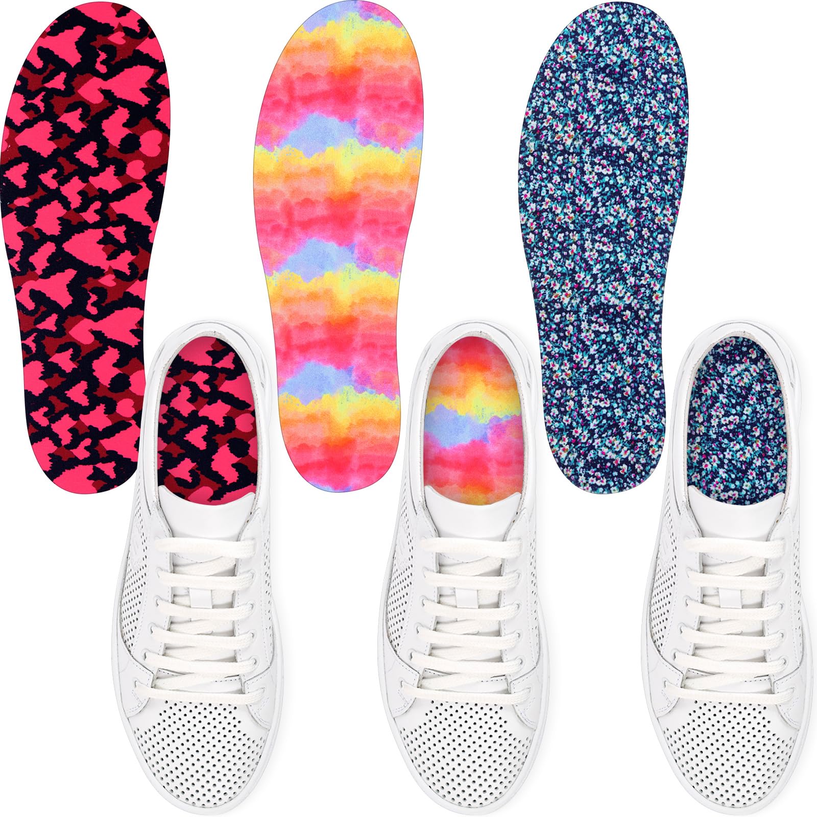 Velmitten 3 Pairs No Show Socks Sockless Shoe Liner Washable Barefoot Shoe Insoles No Slipping Inserts(Novel Style)