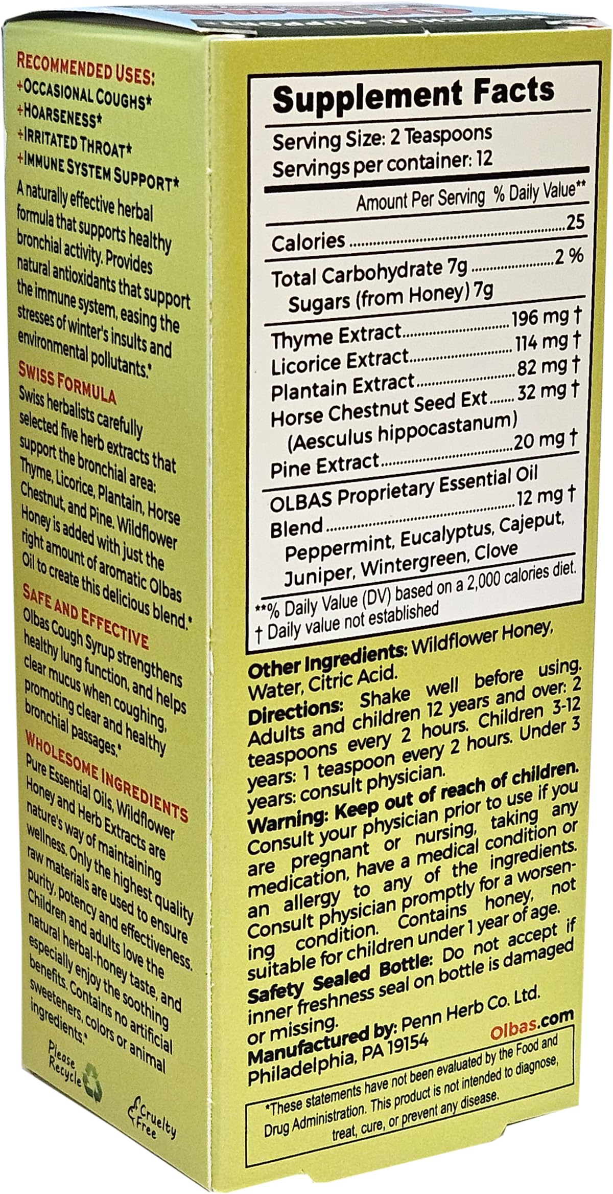 Olbas Cough Syrup - Herbal Cough Suppressant with Natural Essential Oils & Honey | Soothes Throat, Relieves Chest Congestion & S