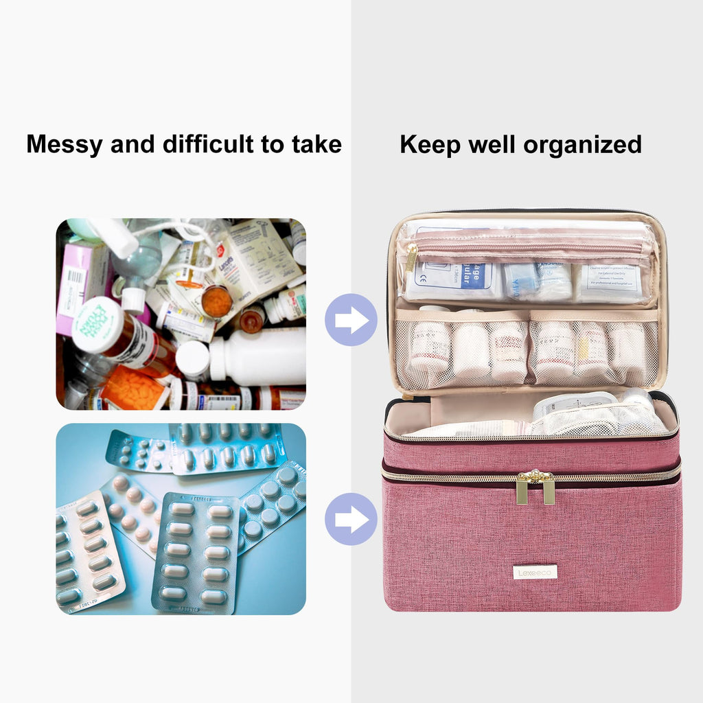 Lexeeco Medicine Storage Bag Pill Bottle Organizer with Portable Small Pouch Travel Medication Bottle Organizer for Emergency Ho