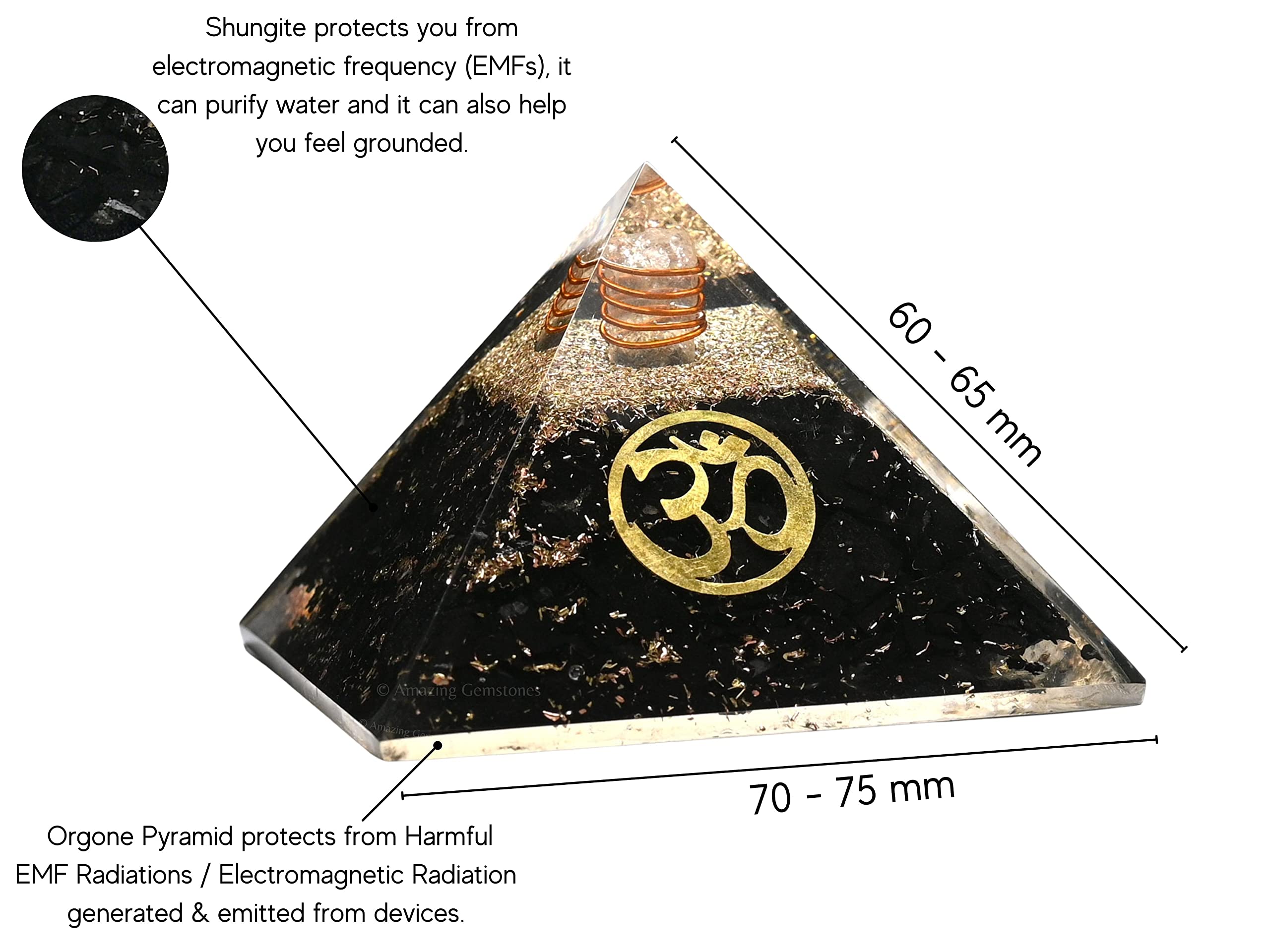 Large Orgone Pyramid | Shungite Pyramid Crystal | OM Orgonite Pyramid | Organ Pyramids Positive Energy Healing
