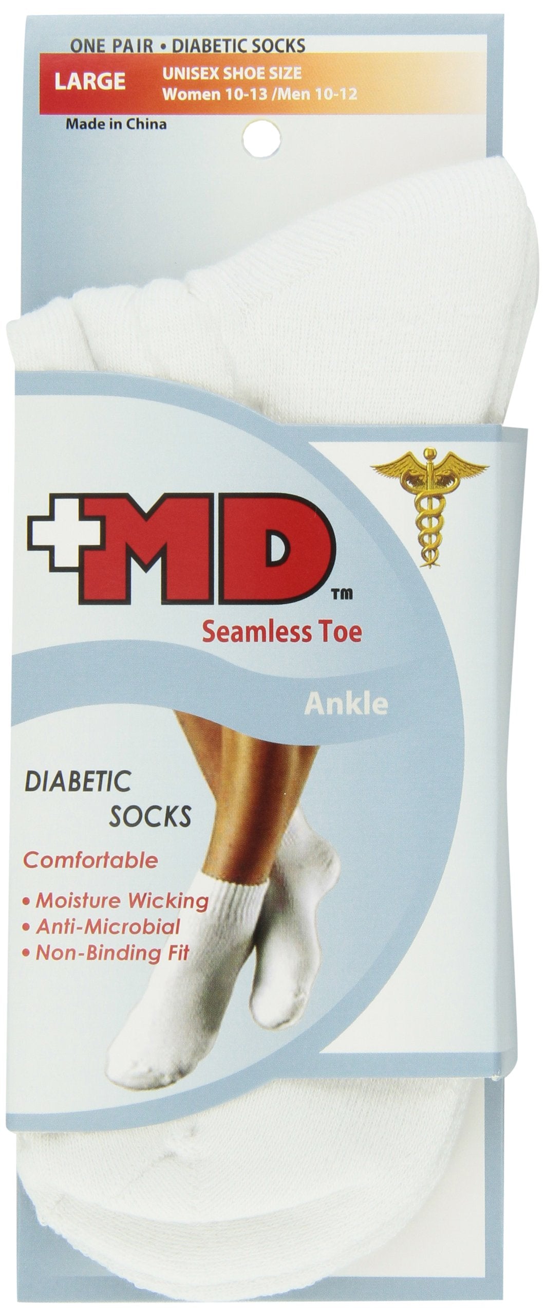 MD USA Seamless Toe-Wave-In Mesh Diabetic Ankle Socks, White, Large