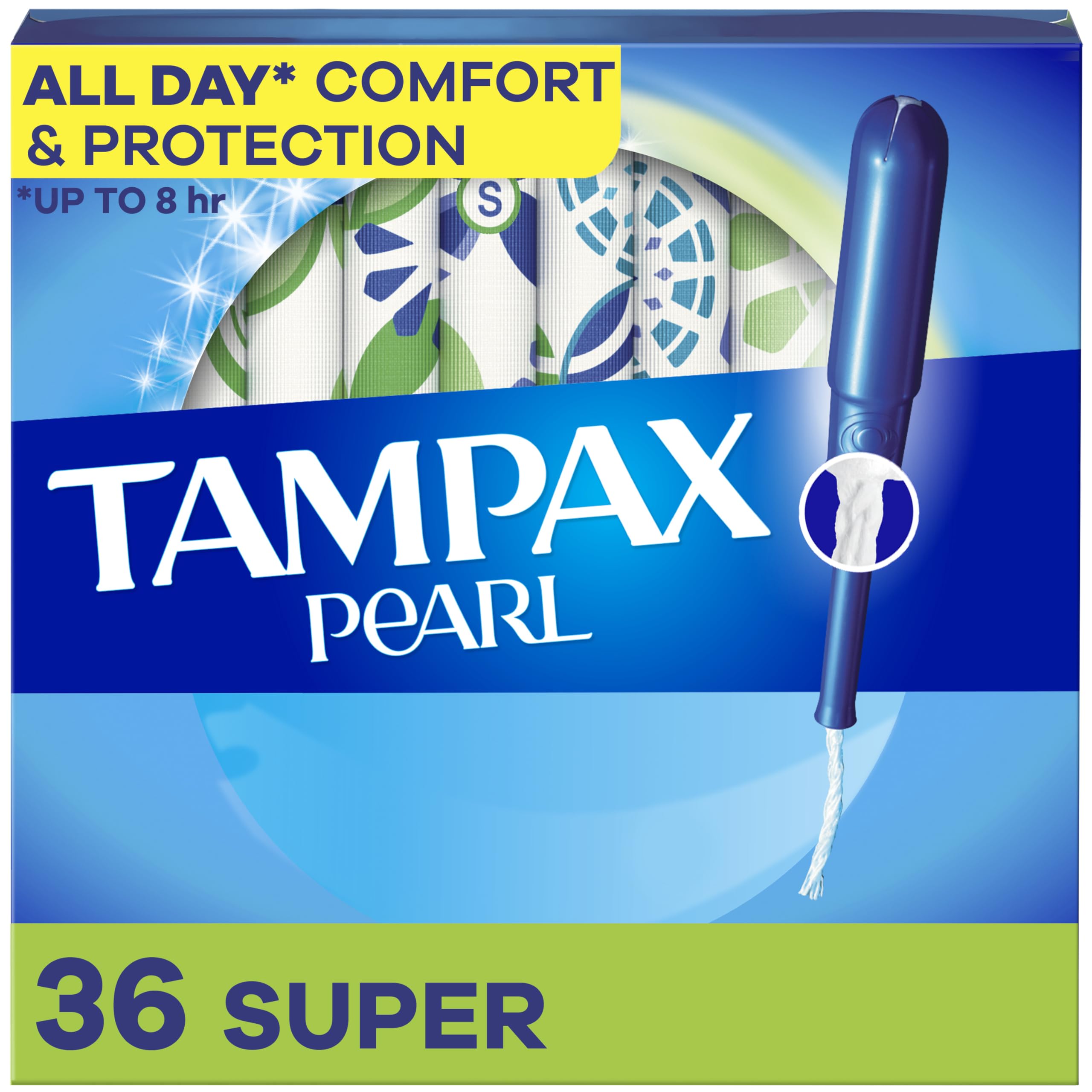 Tampax Pearl Tampons for Women, with LeakGuard Braid, Super Absorbency, Unscented, 36 Count