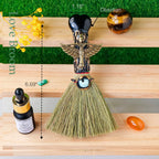 RJINGSHI Obsidian Magic Broom Love Crystal Witch Broom Reiki Healing Crystal Handmade for Cleansing Bedroom Office Home Decor Gi
