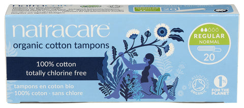 Natracare Non-Applicator 100% Organic Cotton Tampons, Regular, Totally Chlorine Free, Biodegradable and Compostable (1 Pack, 20 