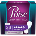 Poise Ultra Thin Incontinence Pads for Women, Bladder Leakage & Postpartum Pads, Ultimate Absorbency, Long Length, Unscented, 26