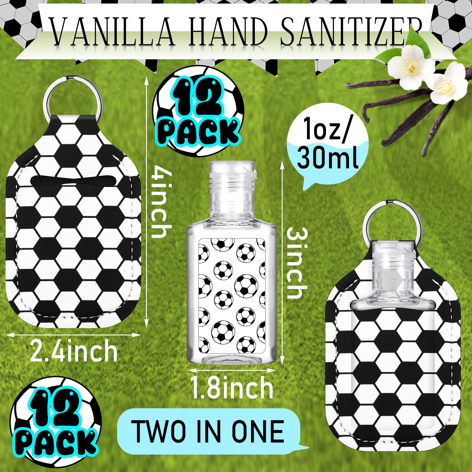 Frienda 24 Pcs Mini Hand Sanitizer Bulk Gift Set Include 12 Hand Gel 1 Fl oz 12 Hand Sanitizer Holder Keychains for Team Teen Gi