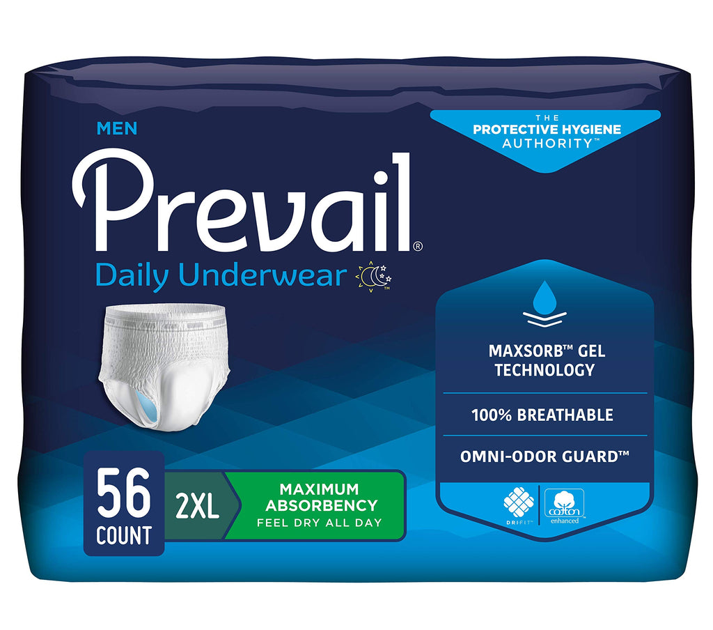 Prevail Incontinence Protective Underwear for Men, Maximum Absorbency, 2X-Large, 56 Count