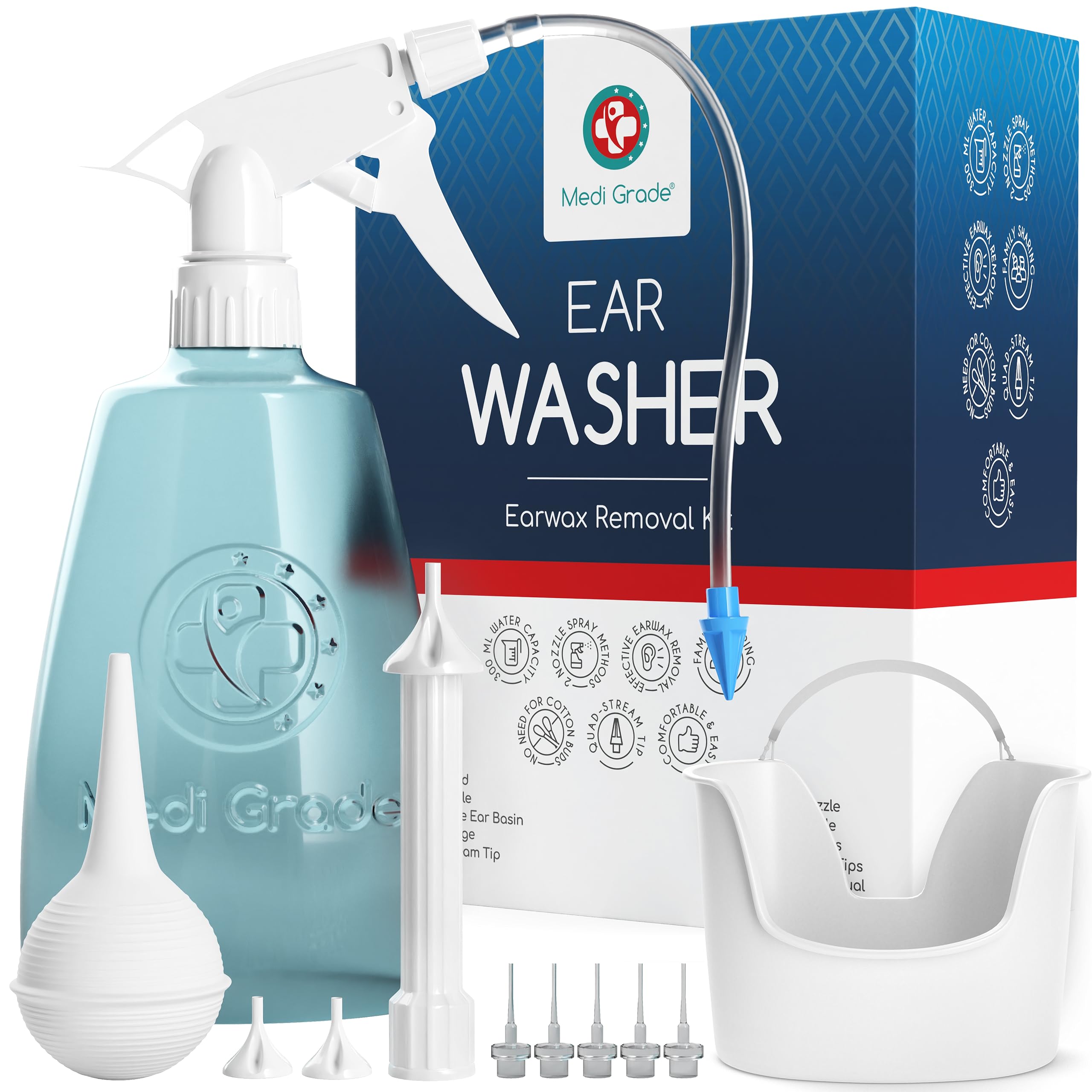 Medi grade Earwax Removal Kit, 10 oz Bottle - Ear cleaner Ear Wax Remover with 2x Spray Nozzles clean Ears & control cerumen Nat